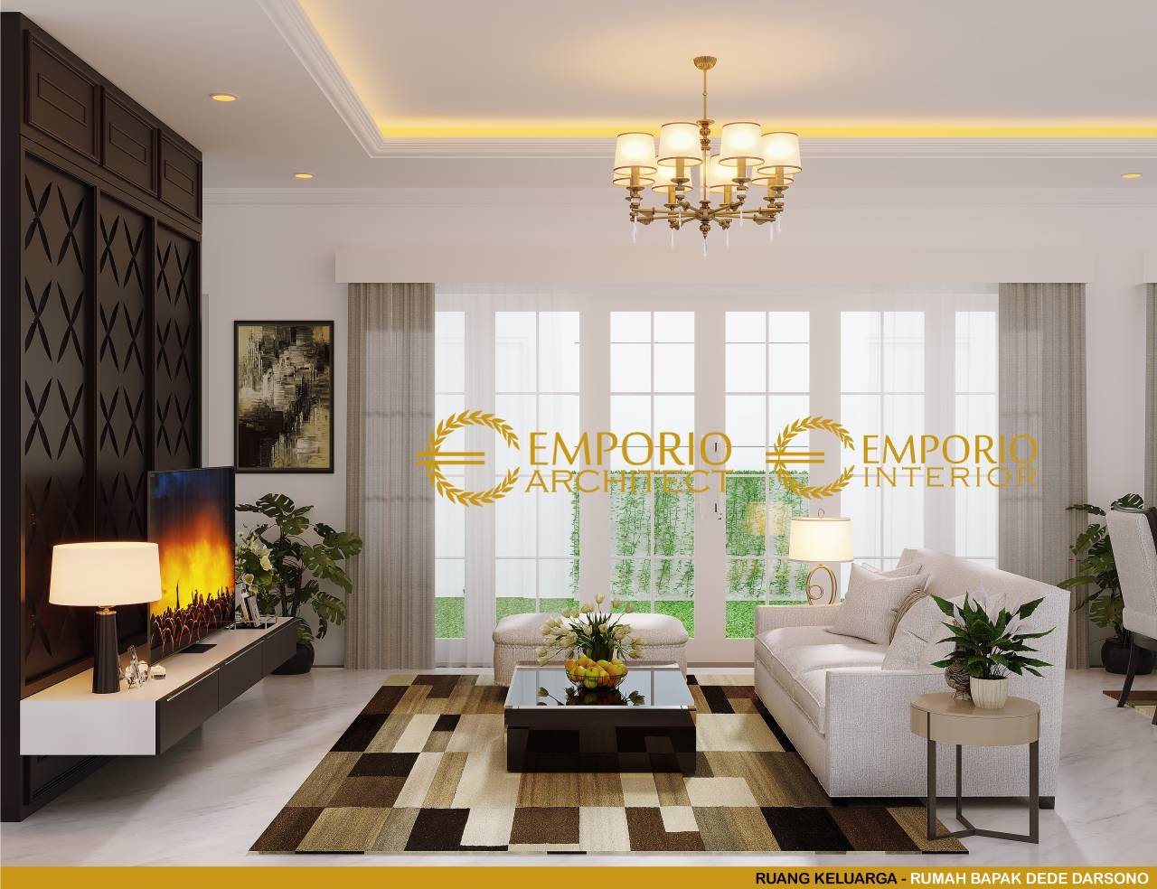 Desain Ruang Keluarga Interior Rumah Classic 1 Lantai Bapak Dede Darsono di Indramayu, Jawa Barat