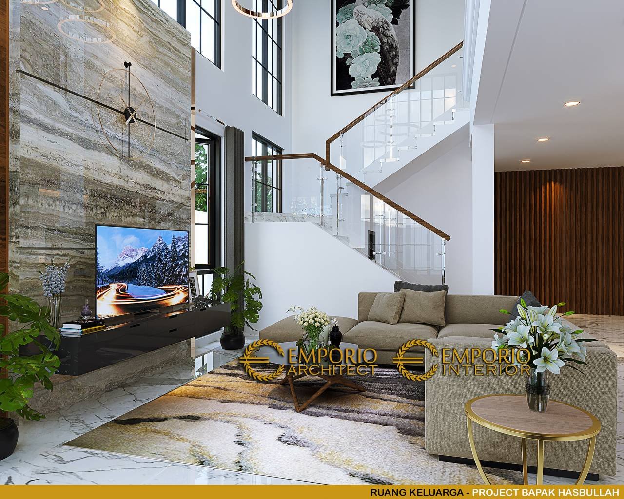 Desain Ruang Keluarga Interior Rumah Klasik 2 Lantai Bapak Hasbullah di Jakarta
