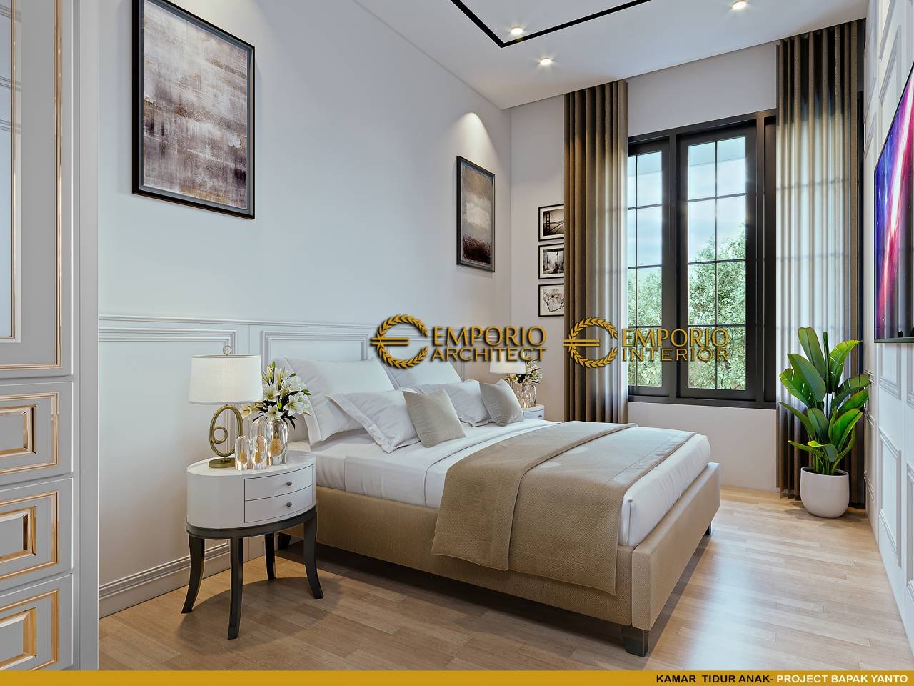 Desain Kamar Tidur Interior Rumah Klasik 3.5 Lantai Bapak Yanto di Jakarta
