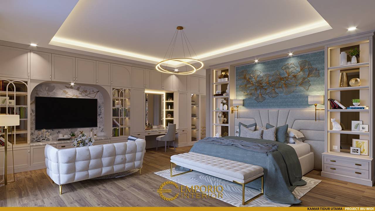 Desain Kamar Tidur Interior Rumah Villa Bali 2 Lantai Ibu Widi di Bandung, Jawa Barat