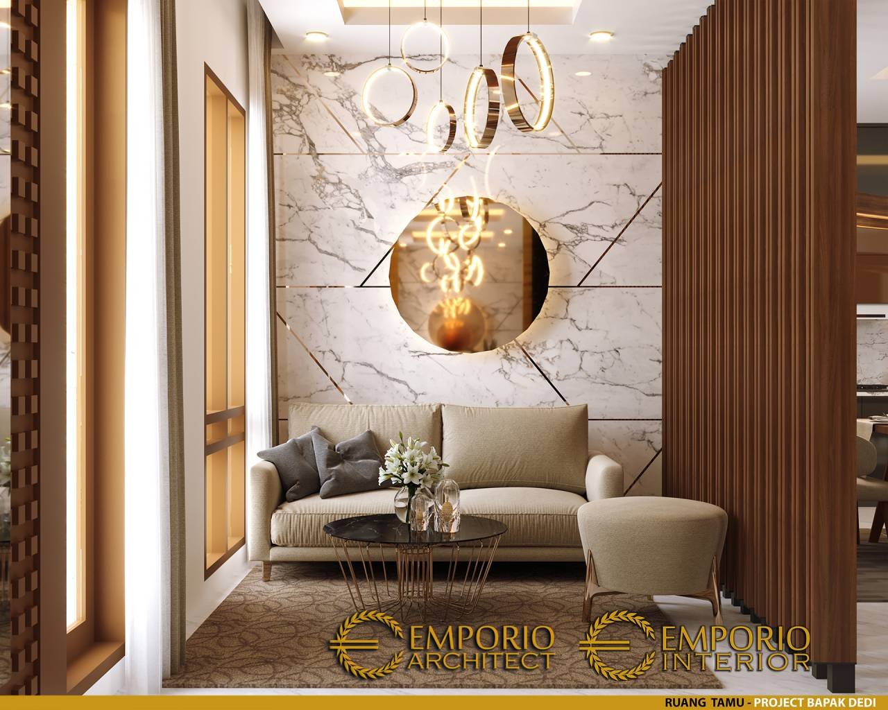 Desain Ruang Tamu Interior Rumah Modern 2 Lantai Bapak Dedi di Palembang