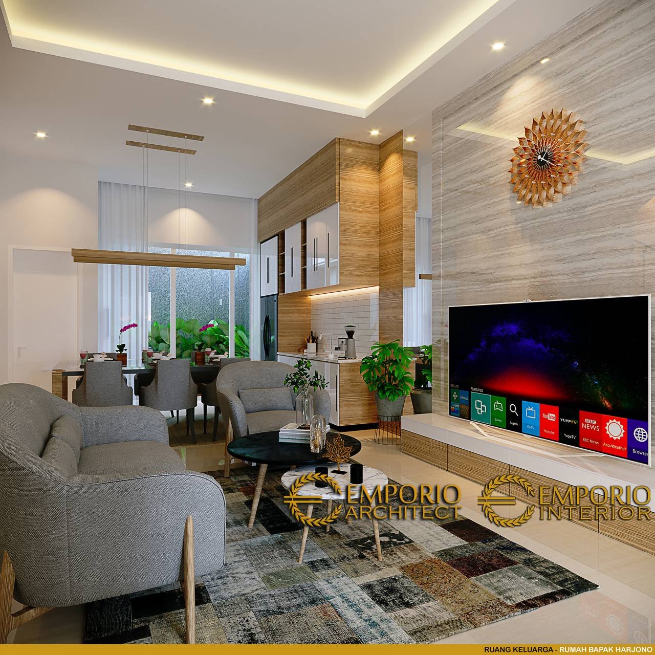 Desain Ruang Keluarga Interior Rumah Modern 2.5 Lantai Bapak Harjono di Jakarta