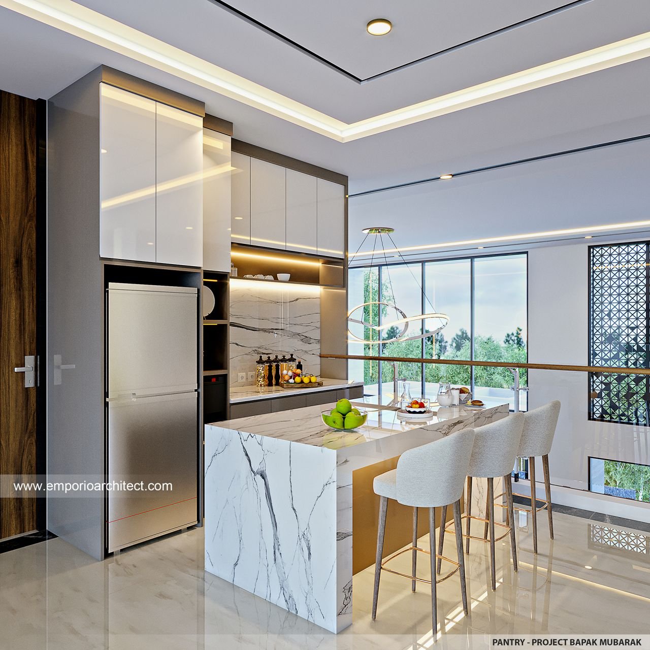 Desain Dapur Interior Rumah Modern 3 Lantai Bapak MBK di Cibubur ...