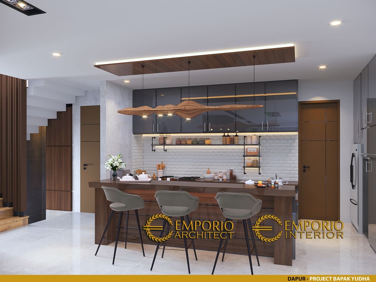 Desain Dapur Interior Rumah Modern Industrial 2 Lantai Bapak Yudha di